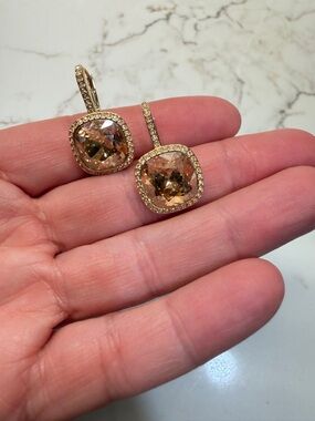 Swarovski Gold-Tone Peach Crystal Drop Earrings